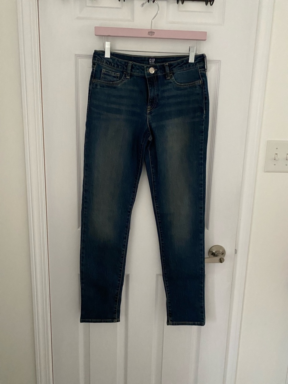 GAP Stretch Super Skinny Jeans - Dark Blue with Tan Stitching Girls size 16